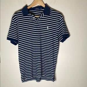 Polo by Ralph Lauren Navy Blue and White Striped Polo Shirt slim fit size M